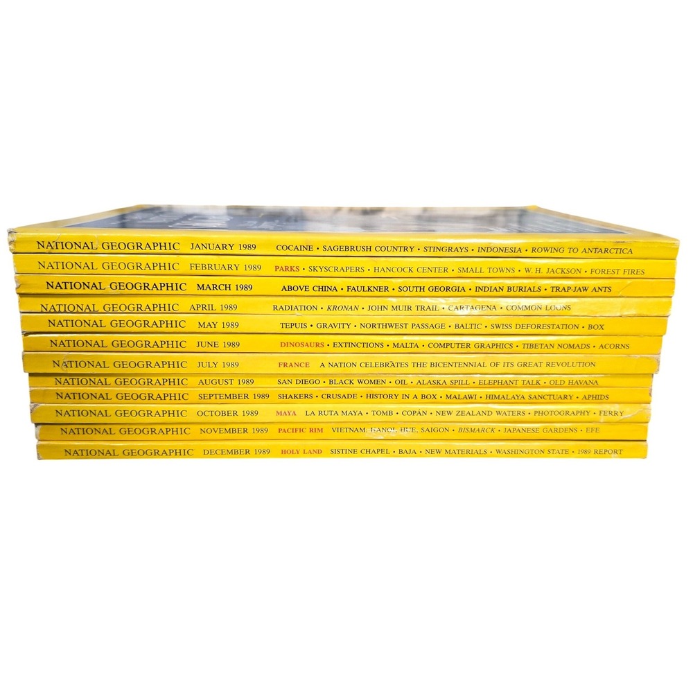 National Geographic Magazine 1989 Full Year Set 12 Issues Yellow Good Vintage